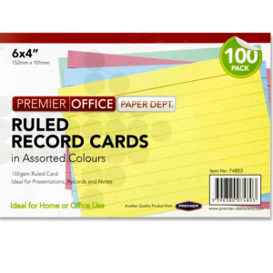 Premier-Office-Pkt.100-6x4-Ruled-Record-Cards-Colour-Ireland.