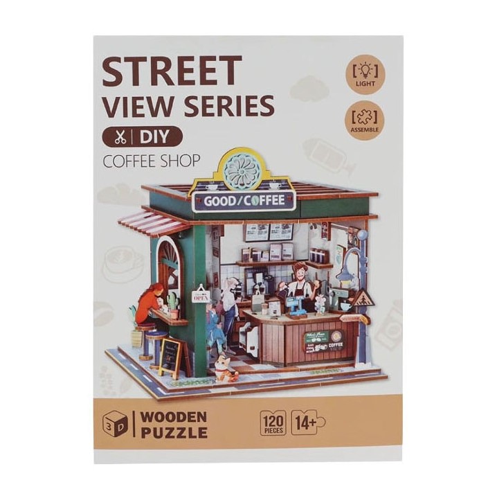 Woodworks Wooden Construction Kit Coffee Shop with Light, Toy, Craft, Ireland Woodworks-Wooden-Construction-Kit-Coffee-Shop-with-Light-Toy-Craft-Ireland